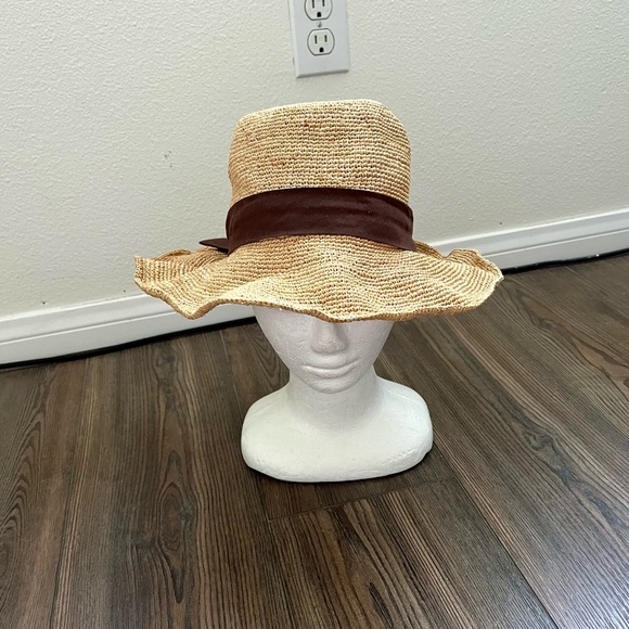 Raffia Sun Hat with Brown Band - Picture 1 of 13
